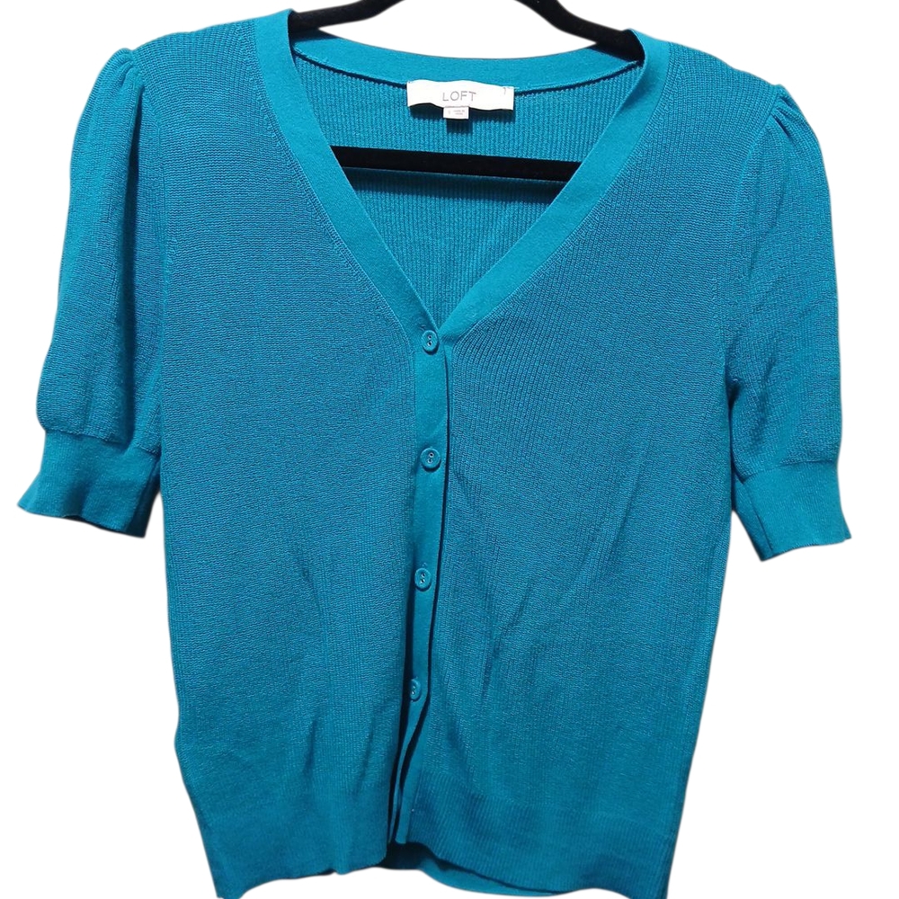 LOFT Vibrant Green Short Sleeve Cardigan